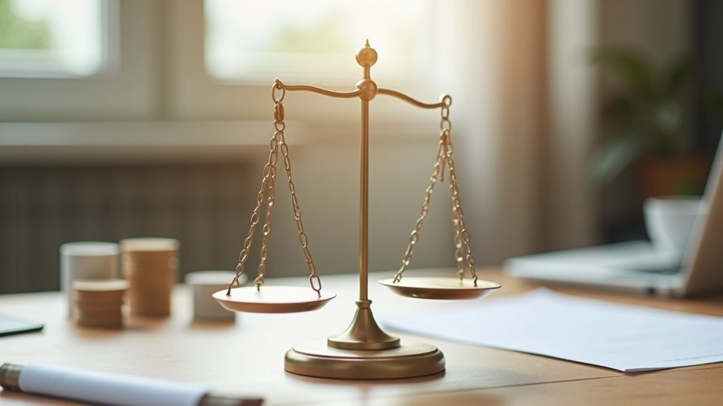 Graphique de comparaison avec balances et symboles d'égalité montrant l'équilibre entre coûts et bénéfices