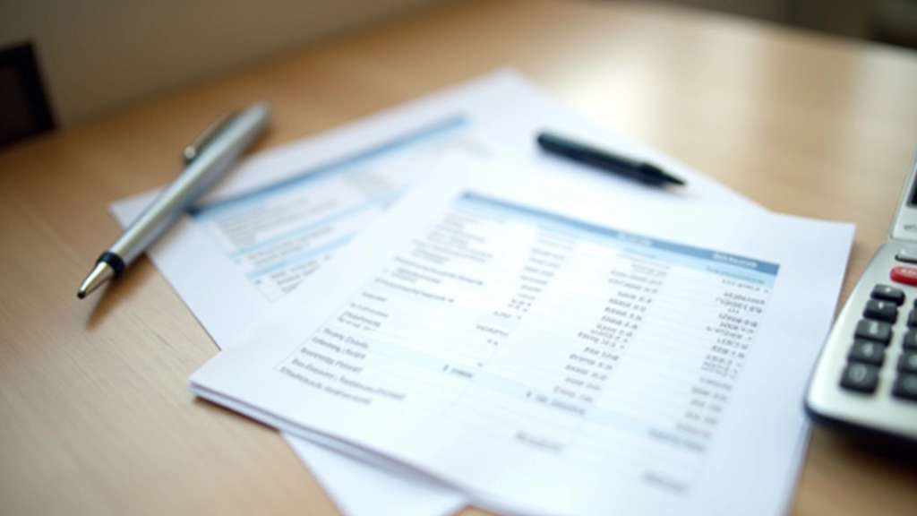 Pages de documents budgétaires étalées sur une table avec un stylo et une calculatrice