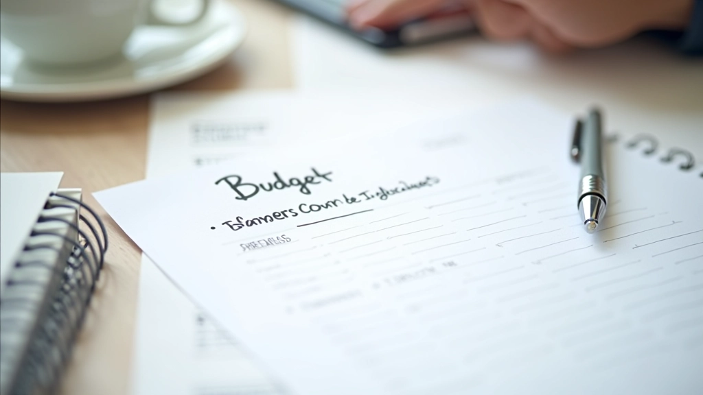 Graphique budgétaire imprimé avec annotations manuscrites sur une table