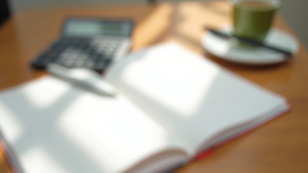 Cahier d'étude ouvert avec stylo et calculatrice sur un bureau en bois