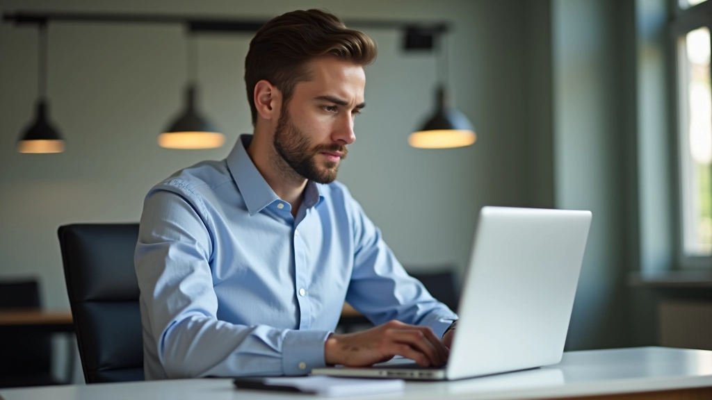 Homme remplissant un formulaire d'inscription en ligne sur son ordinateur portable, formulaire de candidature visible