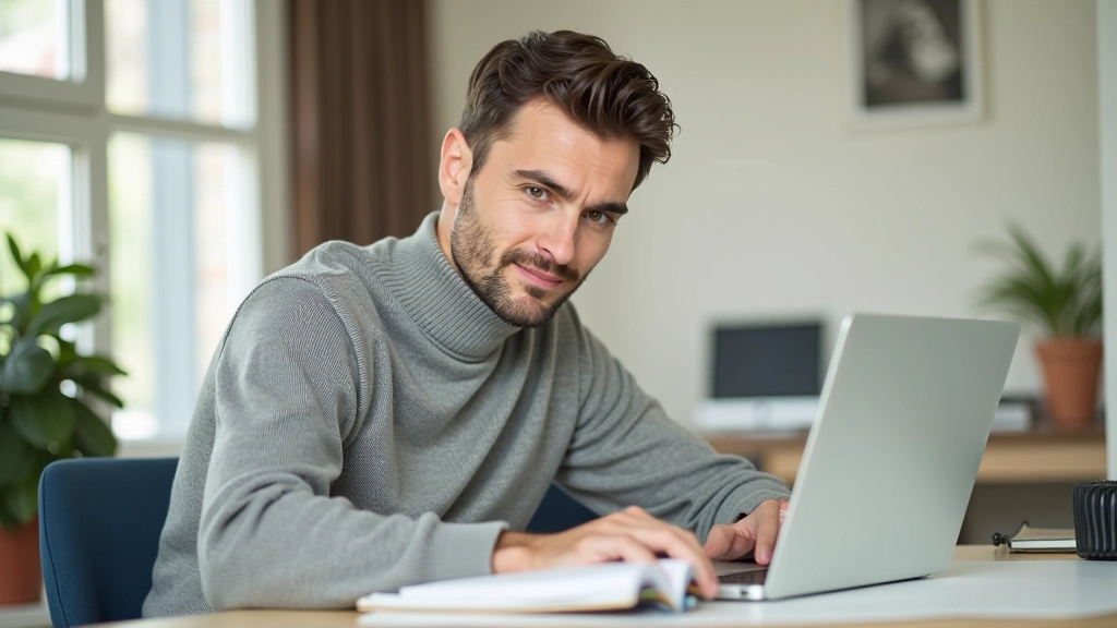 Personne en train d'étudier avec un ordinateur portable dans un environnement calme et lumineux