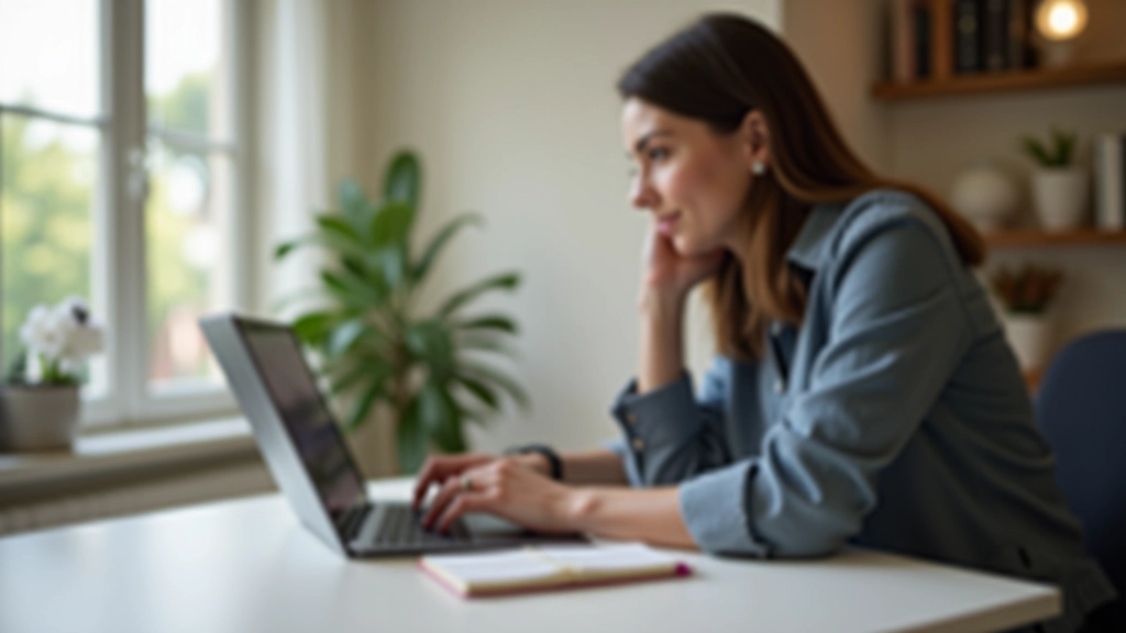 Femme suivant un cours en ligne depuis son bureau